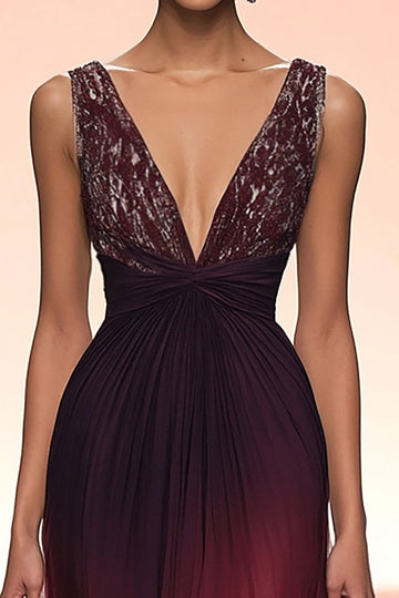 Robe de bal militaire à col en V fourreau froncé bordeaux avec fermeture éclair au dos